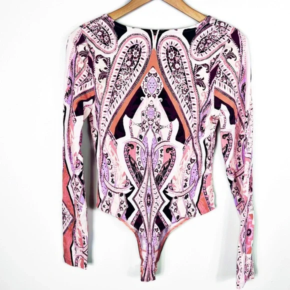 Free People Pick a Place Bodysuit Pink Ivory Medium - Picture 4 of 5